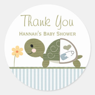 BLUE Turtle in Diapers Baby Shower Thank You Classic Round Sticker