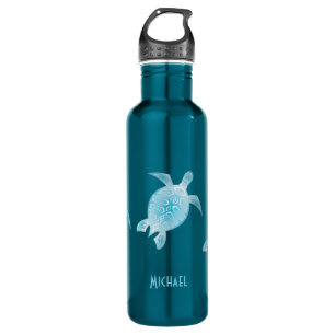 Blue Turtle Tribal Monogram Coastal Water Bottle