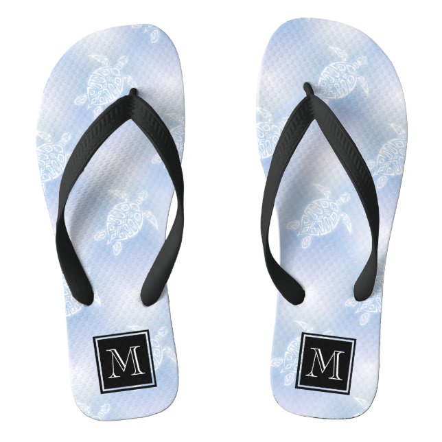Blue Turtles Pattern Flip Flops (Footbed)