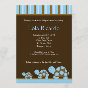 Blue Turtles Striped Baby Shower invite 5 x 7