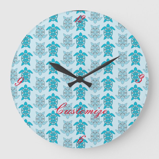 Blue Turtles Swimming Thunder_Cove Large Clock (Front)