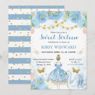 Blue Tutu Blonde Hair Ballerina Sweet 16 Invitation