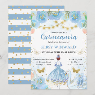 Blue Tutu Red Hair Ballerina Quinceanera Invitation