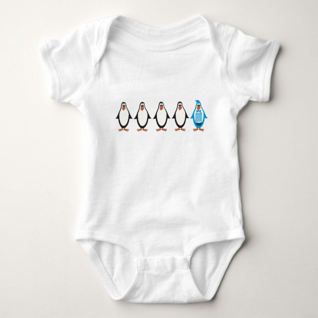 Blue tux penguin baby bodysuit (Front)