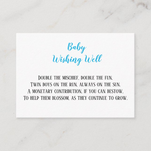 Blue Twin Baby Boys Wishing Well Baby Shower  Enclosure Card (Front)