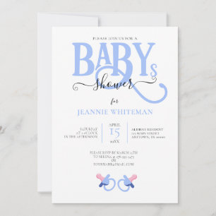 BLUE TWIN BOY BABY SHOWER WITH PACIFIER INVITATION