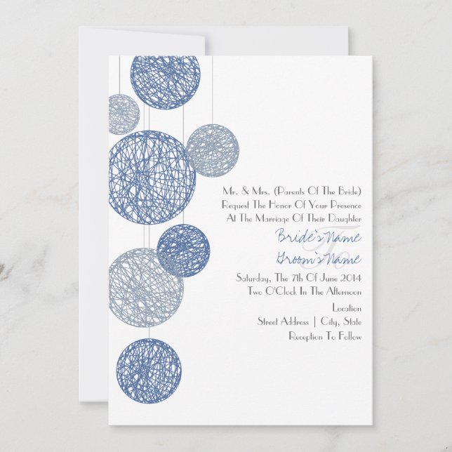 Blue Twine Globes Wedding Invitation (Front)