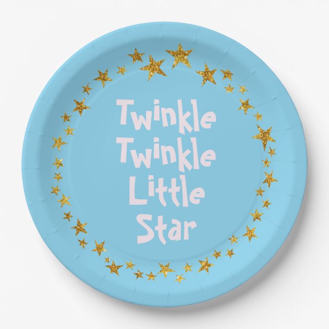Blue Twinkle Little Star Baby Boy Party Plates (Front)