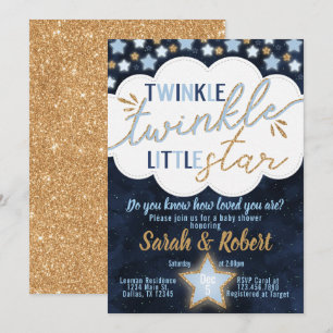 Blue Twinkle Little Star Baby Shower Invitation