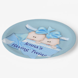 Blue Twins Baby Shower Party Paper Plates