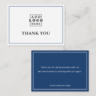 Blue Two Border Business Logo Thank You Card