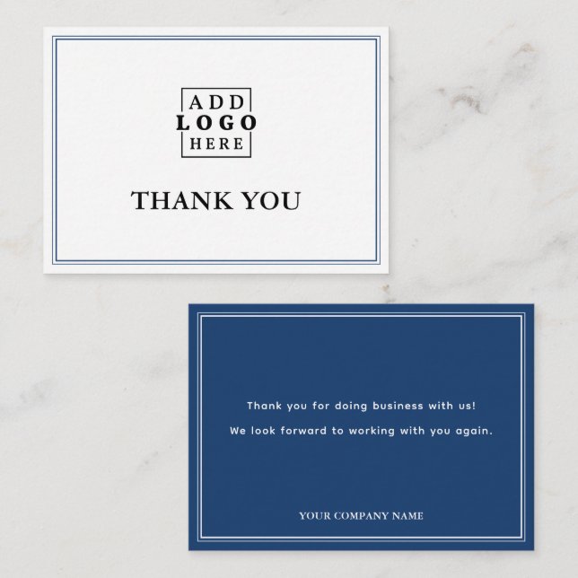 Blue Two Border Business Logo Thank You   Card (Front/Back)