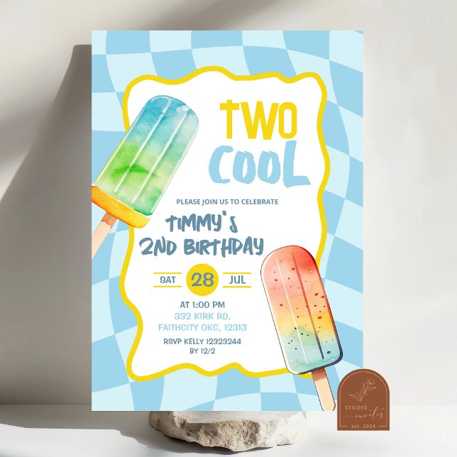 Blue Two Cool Popsicle Summer Boy Birthday Invitation (Creator Uploaded)