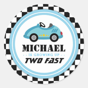 Blue Two fast Race Car party circle Classic Round Sticker