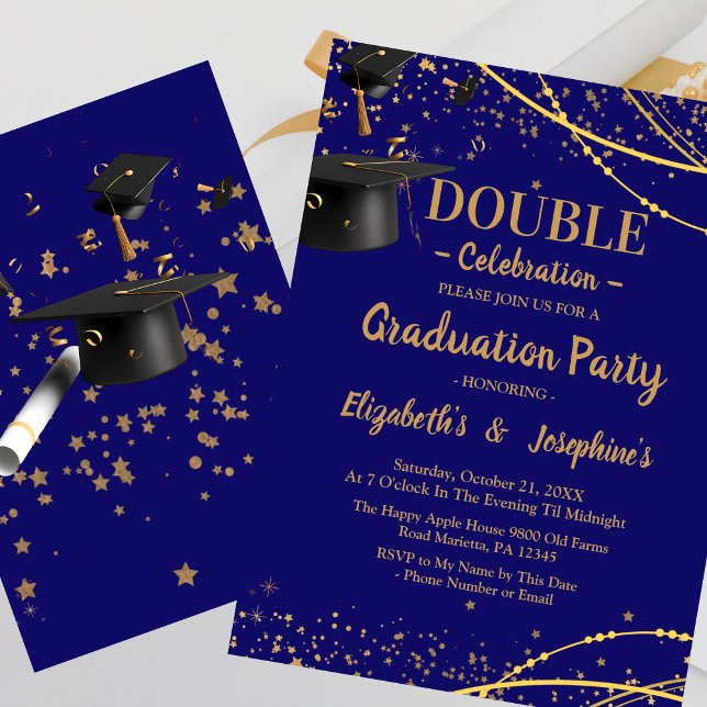 Blue Two Graduates Double Graduation Party 2025 Invitation (Creator Uploaded)