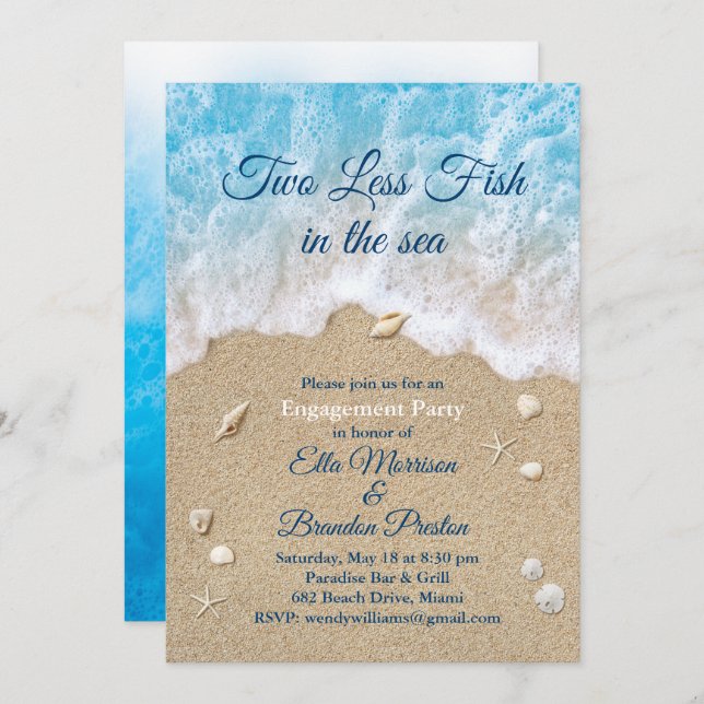 Blue Two Less Fish in the Sea Engagement Party Invitation (Front/Back)