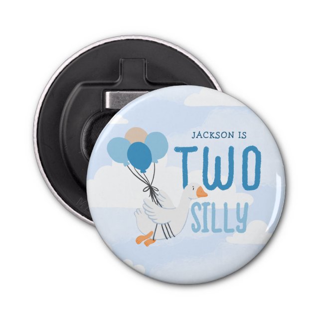 Blue Two Silly Goose 2nd Birthday Party Bottle Opener (Front)
