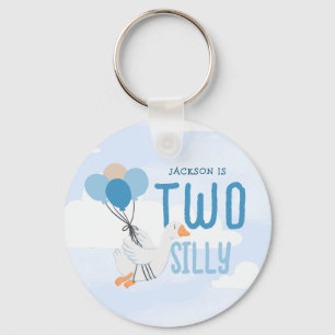 Blue Two Silly Goose 2nd Birthday Party Key Ring