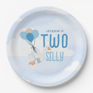 Blue Two Silly Goose 2nd Birthday Party Paper Plate