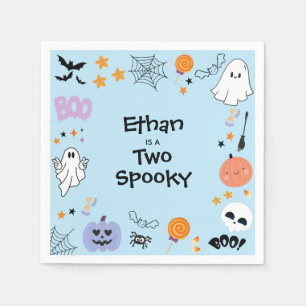 Blue Two Spooky Cute Ghost Halloween 2nd Birthday Napkin