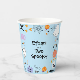 Blue Two Spooky Cute Ghost Halloween 2nd Birthday Paper Cups