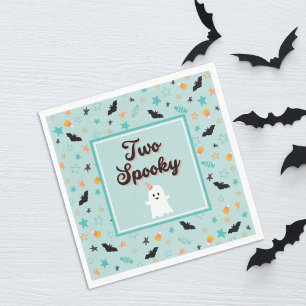 Blue Two Spooky Cute Ghost Halloween Birthday Napkin