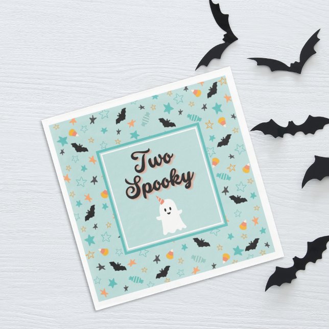 Blue Two Spooky Cute Ghost Halloween Birthday Napkin (Creator Uploaded)