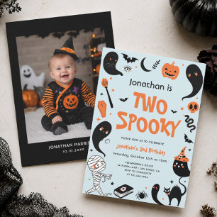 Blue Two Spooky Halloween 2nd Birthday Party Boy Invitation