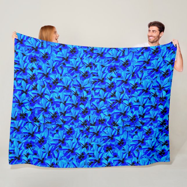 Blue Two Toned Frangipani Flowers, Fleece Blanket (In Situ)