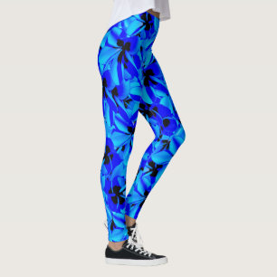 Blue Two Toned Frangipani Flowers, Leggings