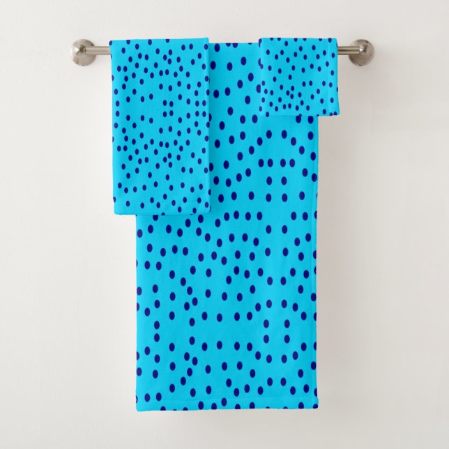 Blue Two Toned Polka Dots  Bath Towel Set (Insitu)