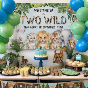Blue Two Wild Boy 2nd birthday Safari backdrop Banner