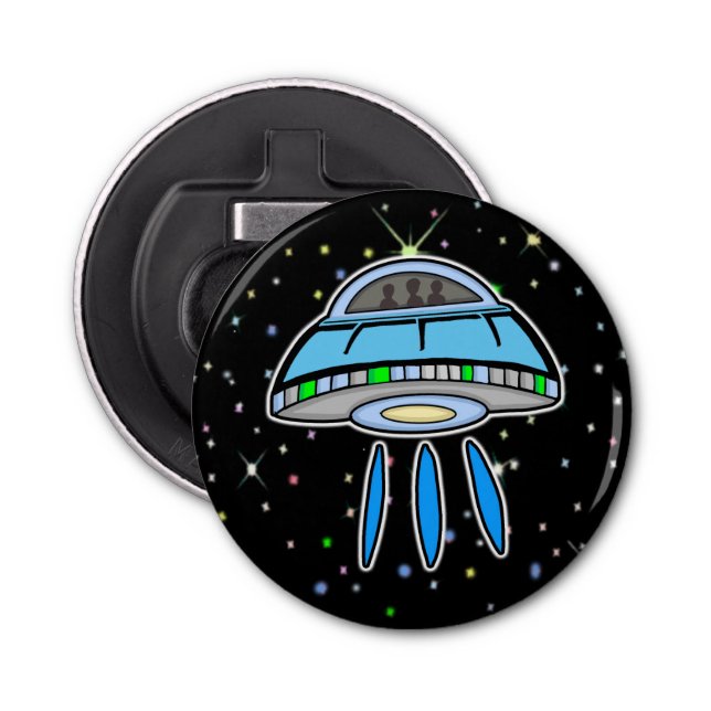 Blue UFO with Starry night Outer Space  Bottle Opener (Front)