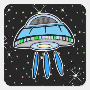 Blue UFO with Starry night Outer Space Classic Rou Square Sticker