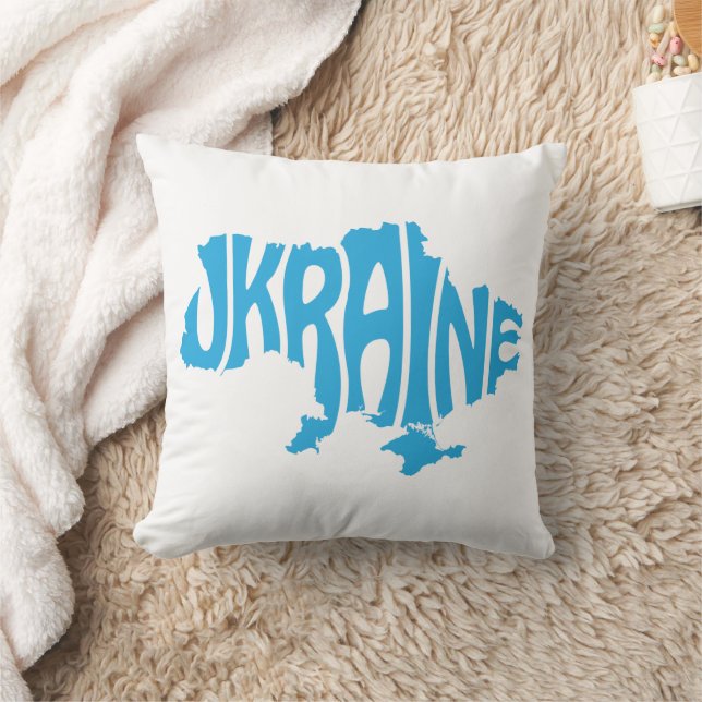 Blue Ukrainian map with inscription Ukraine Cushion (Blanket)