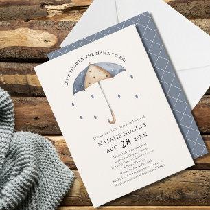 Blue Umbrella and Rain Baby Shower Invitation