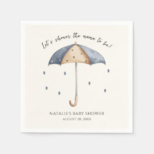 Blue Umbrella and Rain Baby Shower Napkin