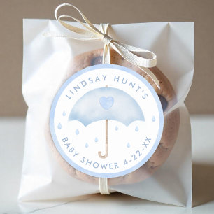 Blue Umbrella Baby Shower Favor Sticker