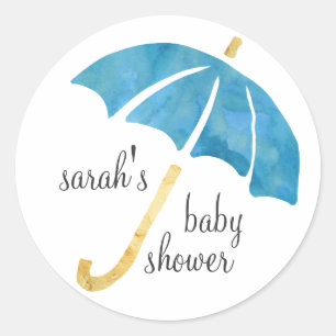 Blue Umbrella Baby Shower Favour Stickers