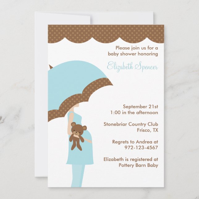 Blue Umbrella Baby Shower Invitations (Front)