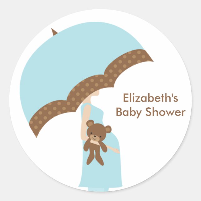 Blue Umbrella Baby Shower Stickers (Front)