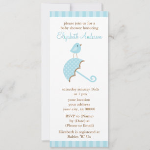 Blue Umbrella Bird Baby Shower Invitation