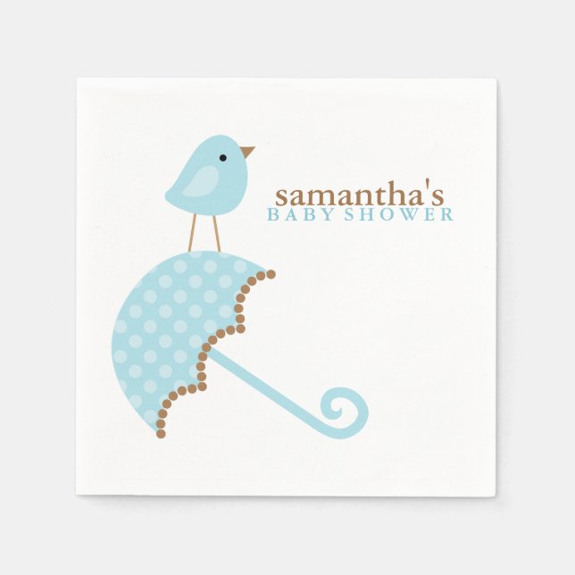 Blue Umbrella Bird Baby Shower Napkin (Front)