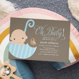 Blue Umbrella Boy Baby Shower Invitation