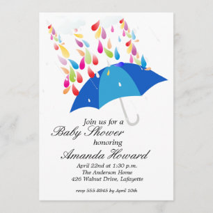 Blue Umbrella Boy Baby Shower Invitations