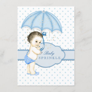 Blue Umbrella Boy Sprinkle Baby Shower Invitation