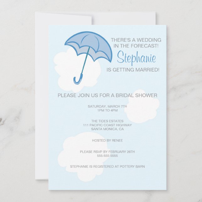 Blue Umbrella Bridal Shower Invitation (Front)