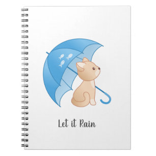 Blue Umbrella Cat Let it Rain Notebook