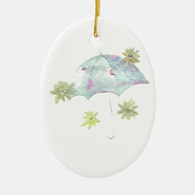 Blue Umbrella Ceramic Tree Decoration (Front)