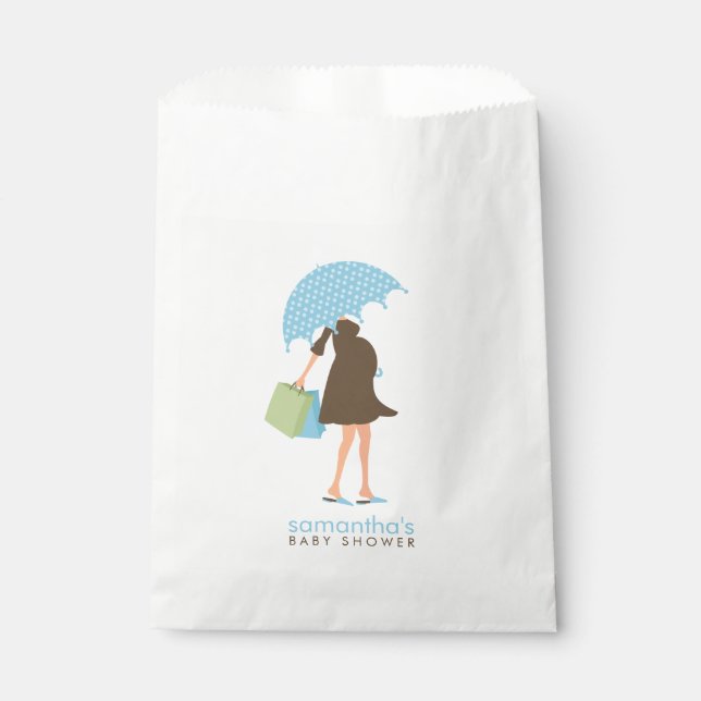 Blue Umbrella Mum Baby Shower Favour Bags (Front)